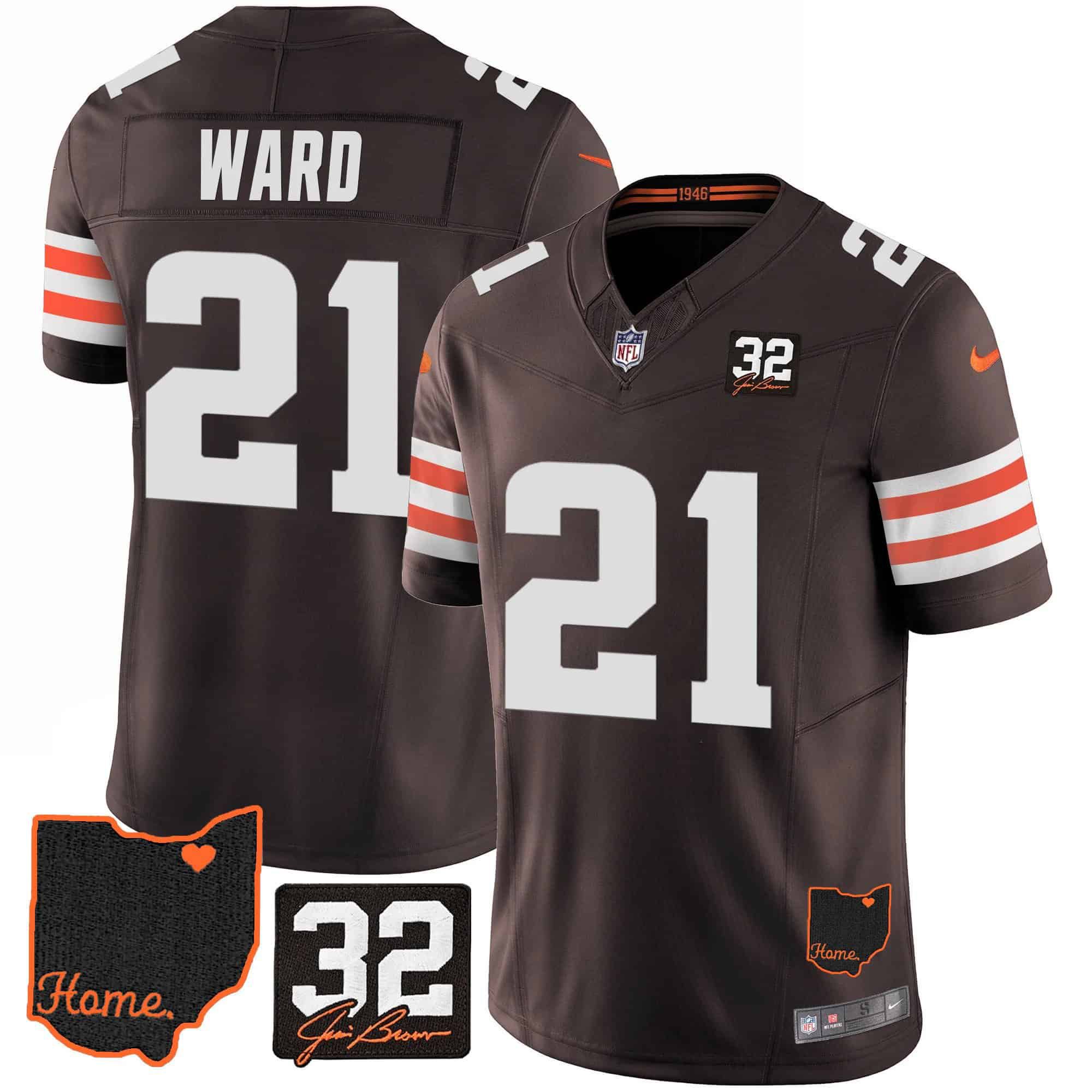 Men Cleveland Browns #21 Ward Brown Memorial Home Patch 2024 Nike NFL Jersey style 1